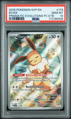 2025 POKEMON PRISMATIC EVOLUTIONS POKEMON CENTER ETB PROMO SVP #173 EEVEE PSA 10 - Image 1
