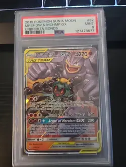2019 Pokemon Sun and Moon Marshadow/Machamp GX #82 Unbroken Bonds PSA 9 - Image 1