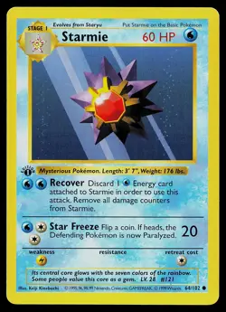 Pokemon Card - Starmie Base Set (Shadowless) 64/102 Common 1st Edition - Image 1