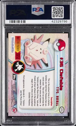 1999 TOPPS POKEMON TV RAINBOW FOIL #36 CLEFABLE PSA 10 - Image 2