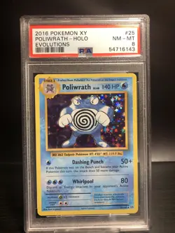 PSA 8 Poliwrath Holo Rare XY Evolutions 25/108 Mint Graded Pokemon Card - Image 1