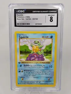 Squirtle 063/102 Base Set (Shadowless) Regular 1st Edition Cgc 8 Pokemon - Image 1