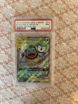 Pokemon Blastoise & Piplup GX - Sun & Moon - Cosmic Eclipse - 215/236 - PSA 9 - Image 1