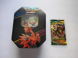 Pokemon Crown Zenith Metal Tin Zapdos New Sealed + 1 Evolving Skies - Image 1