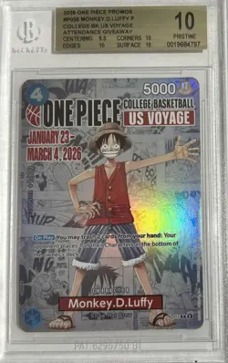 BGS 10 PRISTINE One Piece Card Monkey.D.Luffy US College Basketball Voyage Promo - Image 1