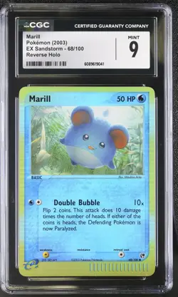 CGC 9 MINT Marill 2003 EX Sandstorm 68/100 Reverse Holo Pokemon Card - Image 1