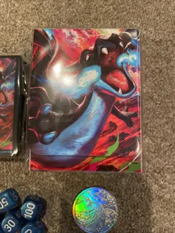 Pokemon Phantasmal Flames Charizard UPC Play mat Coin Card Sleeves Box And Dice - Image 4