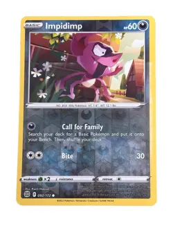 New: 2022 Pokemon TCG Impidimp Sword & Shield Brilliant Stars 092 Reverse Holo - Image 1