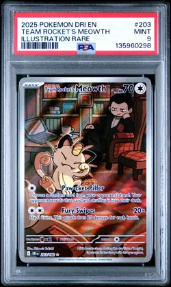 2025 POKEMON DRI EN-DESTINED RIVALS ILLUSTRATION RARE TEAM ROCKET'S MEOWTH PSA 9 - Image 1