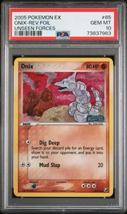 2005 POKEMON EX UNSEEN FORCES #65 ONIX-REVERSE FOIL PSA 10 POP 16 - Image 1