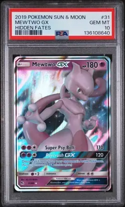 2019 POKEMON SUN & MOON HIDDEN FATES MEWTWO GX #31 PSA 10 GEM MINT - Image 1
