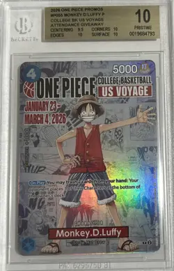 BGS 10 PRISTINE One Piece Card Monkey.D.Luffy US College Basketball Voyage Promo - Image 1