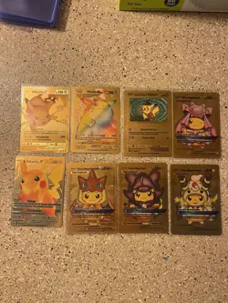 Pokemon Pikachu Textured Gold Foil Fan Art Pokemon (lot Of 8 Cards) - Image 1