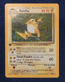 Pokemon Raichu 1st Edition French LP/NM Base Set Holo Vintage Pokemon Card - Image 1