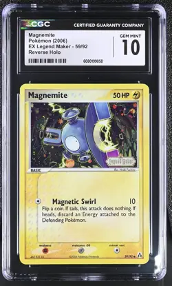 CGC 10 GEM MINT Magnemite 2006 EX Legend Maker 59/92 Reverse Holo Pokemon Card - Image 1