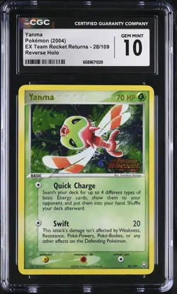 CGC 10 Yanma EX Team Rocket Returns 28/109 Reverse Holo Stamped Pokemon Card - Image 1