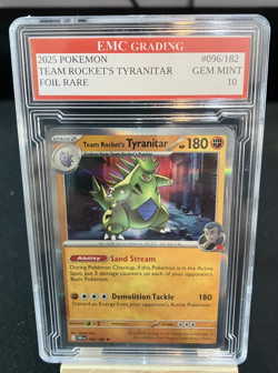 TEAM ROCKET'S TYRANITAR FOIL 2025 Pokemon RARE #96/182 Card GRADED 10 MINT - Image 1