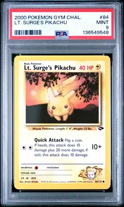 2000 Pokemon Card WOTC Gym Challenge 84/132 LT. Surge's Pikachu PSA 9 MINT - Image 1