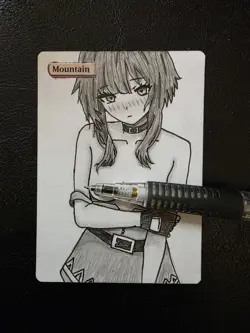 Magic MTG Altered Mountain / Land Card | Original Hand Drawn Anime Girl - Image 1