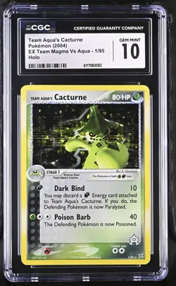 CGC 10 Team Aqua's Cacturne EX Team Magma Vs Aqua 1/95 Holo Pokemon Card - Image 1