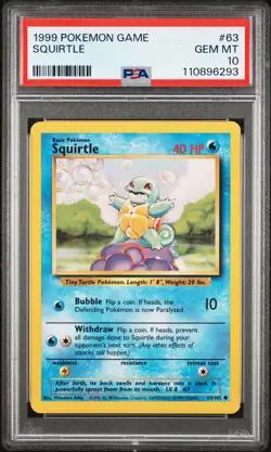 Squirtle 1999 Pokemon Game #63 PSA 10 NEW SLAB - Image 1