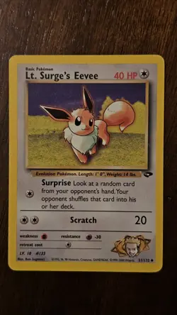 Pokemon TCG Lt. Surge's Eevee 51/132 Gym Challenge Regular Uncommon Basic 40 HP… - Image 1