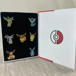 Pokemon Eevee Evolutions Enamel Pin Collection Lot of 8 Official Trader Book - Image 2