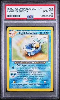 2002 POKEMON NEO DESTINY #52/105 LIGHT VAPOREON PSA 10 LOW POP 67 #52 GEM MINT - Image 1