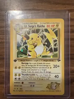 Pokemon Gym Challenge 1st Edition Lt. Surge’s Raichu 11/132 Holo LP Light Play - Image 1