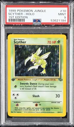1999 POKEMON JUNGLE 1ST ED #10 SCYTHER-HOLO PSA 9 - Image 1
