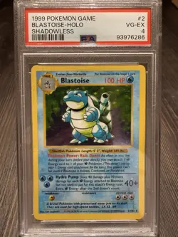 Pokemon TCG Blastoise Holo Shadowless Rare Card Base Set 2/102 PSA 4 - Image 1