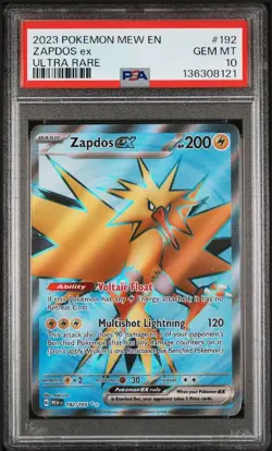2023 POKEMON MEW EN-151 ULTRA RARE #192 ZAPDOS EX PSA 10 - Image 1