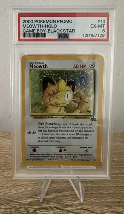 2000 Pokemon Promo Black Star #10 Meowth-Holo Game Boy-Black Star PSA 6 - Image 1