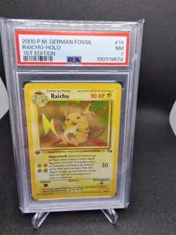 2000 POKEMON P.M. GERMAN FOSSIL #14 RAICHU-HOLO 1. EDITION PSA 7 - Image 1