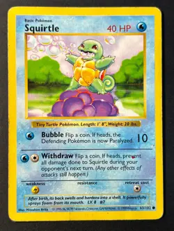 Squirtle 63/102 Shadowless Base Set - Pokemon Card WOTC MP - Image 1