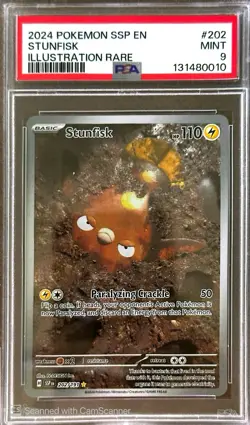 PSA 9 2024 Pokemon Surging Sparks Stunfisk Illustration Rare #202 - Image 1