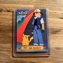1999 Topps Pokemon #TV1 Ash Ketchum & Pikachu Blue Logo - Image 1