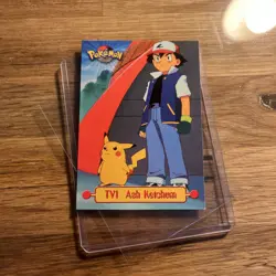 1999 Topps Pokemon #TV1 Ash Ketchum & Pikachu Blue Logo - Image 3