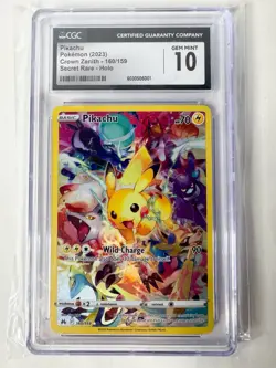 CGC 10 GEM MINT Pikachu Secret Rare Full Art 160/159 Crown Zenith Pokemon - Image 1