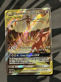 Pokemon TCG Espeon & Deoxys GX Ultra Rare Tag Team SM240 Holo Promo Blackstar - Image 2