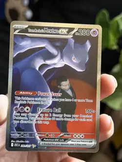 Team Rocket’s Mewtwo ex 281/217 SIR Secret Ascended Heroes Pokemon IN HAND - Image 1