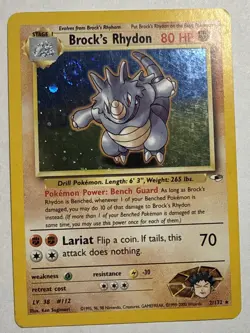 Pokemon Brock's Rhydon Gym Heroes Holo Rare 21/132 2000 Unlimited MP W/Swirl - Image 1
