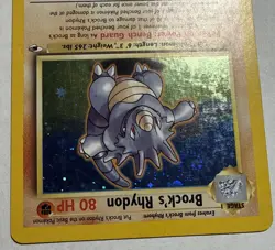 Pokemon Brock's Rhydon Gym Heroes Holo Rare 21/132 2000 Unlimited MP W/Swirl - Image 3