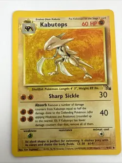 Kabutops 9/62 1999 Fossil Unlimited Pokemon Card Vintage WOTC Holo Rare - Mp - Image 1