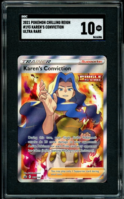 2021 Pokemon Chilling Reign 193 Karen's Conviction Ultra Rare Gem Mint 10 SGC - Image 1
