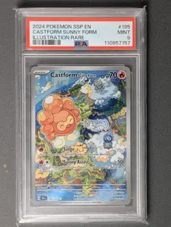 Pokemon TCG Castform Sunny Form Illustration Surging Sparks 195/191 PSA 9 - Image 1