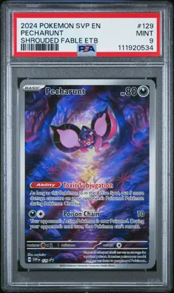 2024 Pokemon Shrouded Fable ETB Promo Pecharunt SVP #129 PSA 9 - Image 1