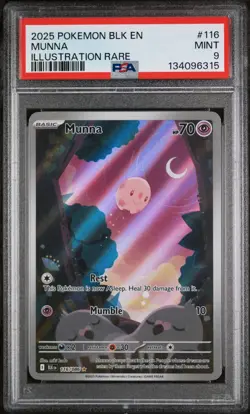MUNNA 116/086 - 2025 POKEMON BLK EN-BLACK BOLT ILLUSTRATION RARE #116 - PSA 9 - Image 1