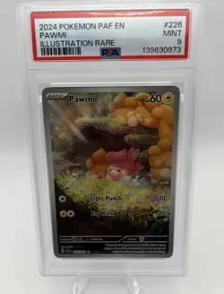 Pokemon Paldean Fates Pawmi Illustration Rare Shiny PSA 9 Mint Condition - Image 1