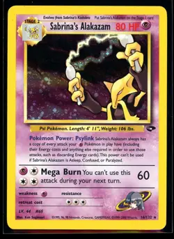 2000 Gym Challenge Sabrina’s Alakazam Holo Rare #16 Pokemon Card - Image 1